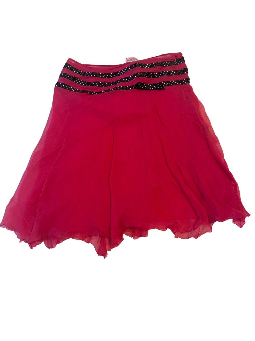 Bright Fuchsia Silk Circle Skirt with Polka-Dot Waistband